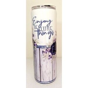 Tilted Tulip Travel Cup Mug Water Bottle Floral Enjoy The Little Things 10"   L6